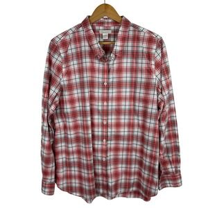 Garnet‎ Hill Women's Plaid Button Down Shirt Sz 14 Cotton Long Sleeve Everyday